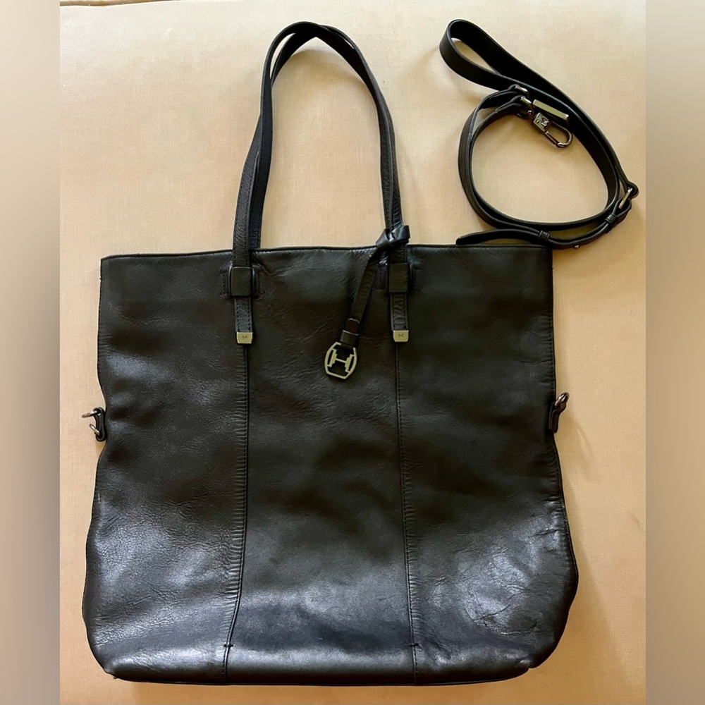 Halston Heritage Black Leather Tote with dual handles